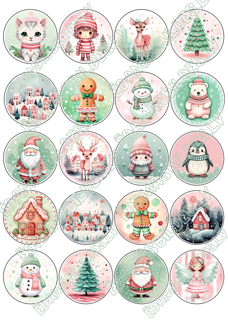 Cukura papīrs ar apdruku "Ziemassvētki Nr 8", aplīši 5 cm